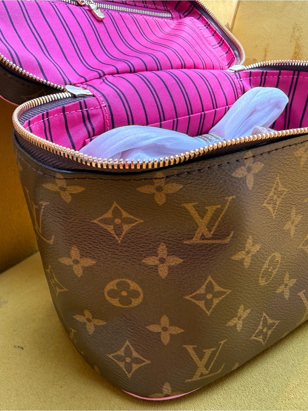Louis Vuitton Monogram Cosmetic Pouch with Pink Interior and Gold Hardware
